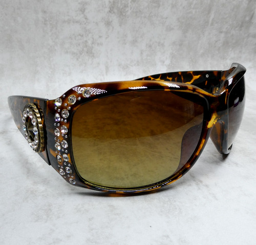 Solaray Tortoise Brown Crystal Accent Oversized Wrap Sunglasses - 1458-A-star-v