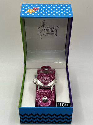 Frenzy NY NEW! Ladies Watch w/Box (casual, Teens, Kids) Pink Heart Silver Tone