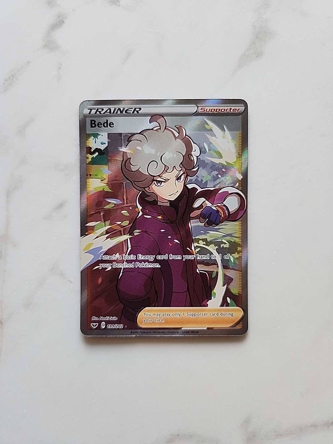 Pokemon Bede Full Art Holo Card 199/202 Sword & Shield Ultra Rare