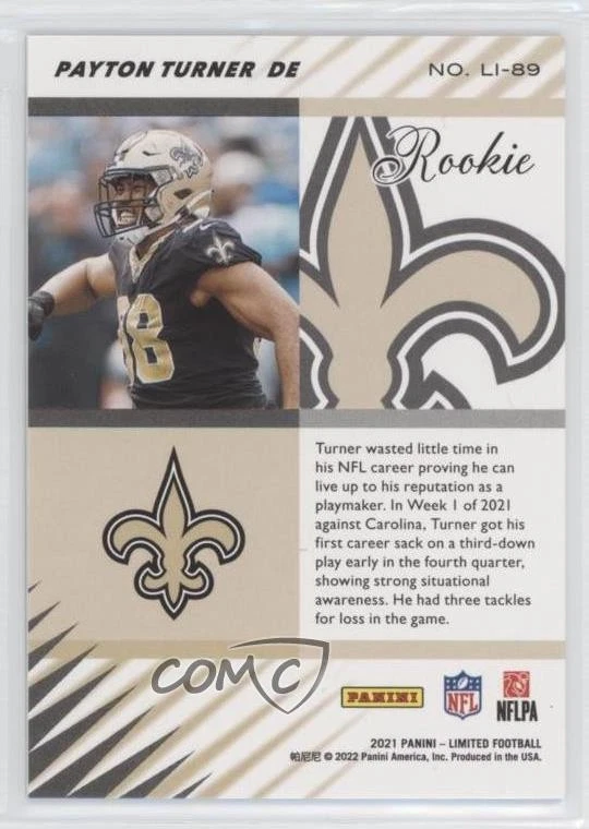 2021 Panini Limited 2000 Limited Tribute Rookies Payton Turner #LI-89 RC - Image 2 of 2