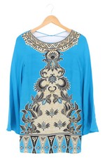 Winter Kate Damen Etuikleid Gr. 38;M Blau Bohemian Ethno Muster Seide