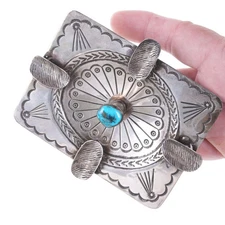 c1940's Navajo ashtray hand stamped sterling silver/turquoise