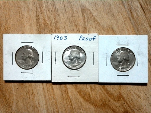 Lot Of 3  Washington 90% Proof Silver Quarters - 2 dated 1963 and 1 dated 1962