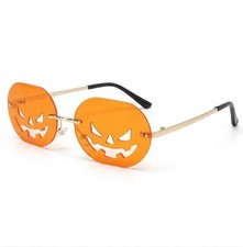 Halloween Pumpkin Sunglasses Rimless Red Jack O Lantern Novelty Costume