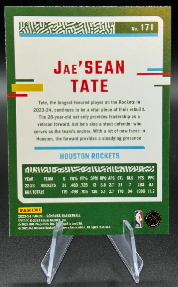 2023-24 Jae'Sean Tate /49 Donruss Holo Blue Laser #171 | Rockets - Image 2 of 3