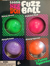Nee Doh Teenie Fuzz Ball Velvet Squeeze Set Green Pink Purple Orange 3