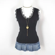 Endless Rose Whimsygoth Black Ribbed Knit Lace Trim Sleeveless Tank Top Size XS