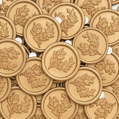50 Stück Selbstklebend Wachssiegel Goldene mit Eucalyptus Mustern, Siegelaufkleb