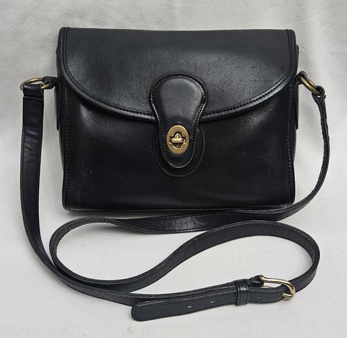 Vintage COACH Devon Crossbody Black Leather Turnlock Shoulder Bag 9908 USA - Image 1