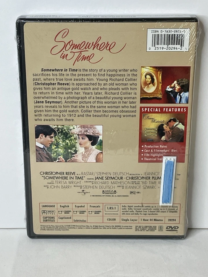 Somewhere in Time (DVD, 1998, Widescreen) Christopher Reeve - New Sealed - Image 3 of 4