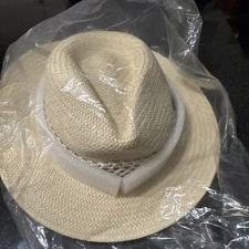 Rag And Bone Packable Net Band Fedora Hat Natural Sz Medium