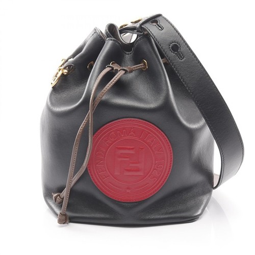 Fendi Montrezor Shoulder Bag Leather Black Red Women Used Authentic