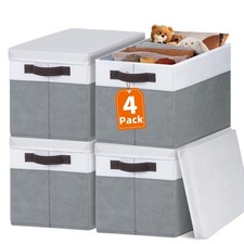 Criusia Large Storage Baskets Bins with Lids 4 Pack, Storage Baskets for Orga...