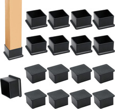 12PCS Square Chair Leg Caps 1-1/2" x 1-1/2" Square Rubber Covers Black Furnit...