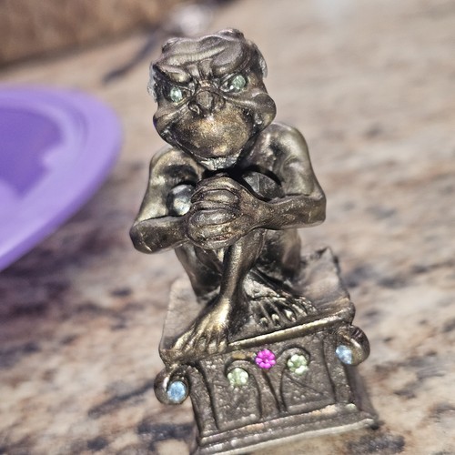 Gargoyle Figurine Cast Metal Jewels Heavy Paperweight Oddity Gothic Wizards