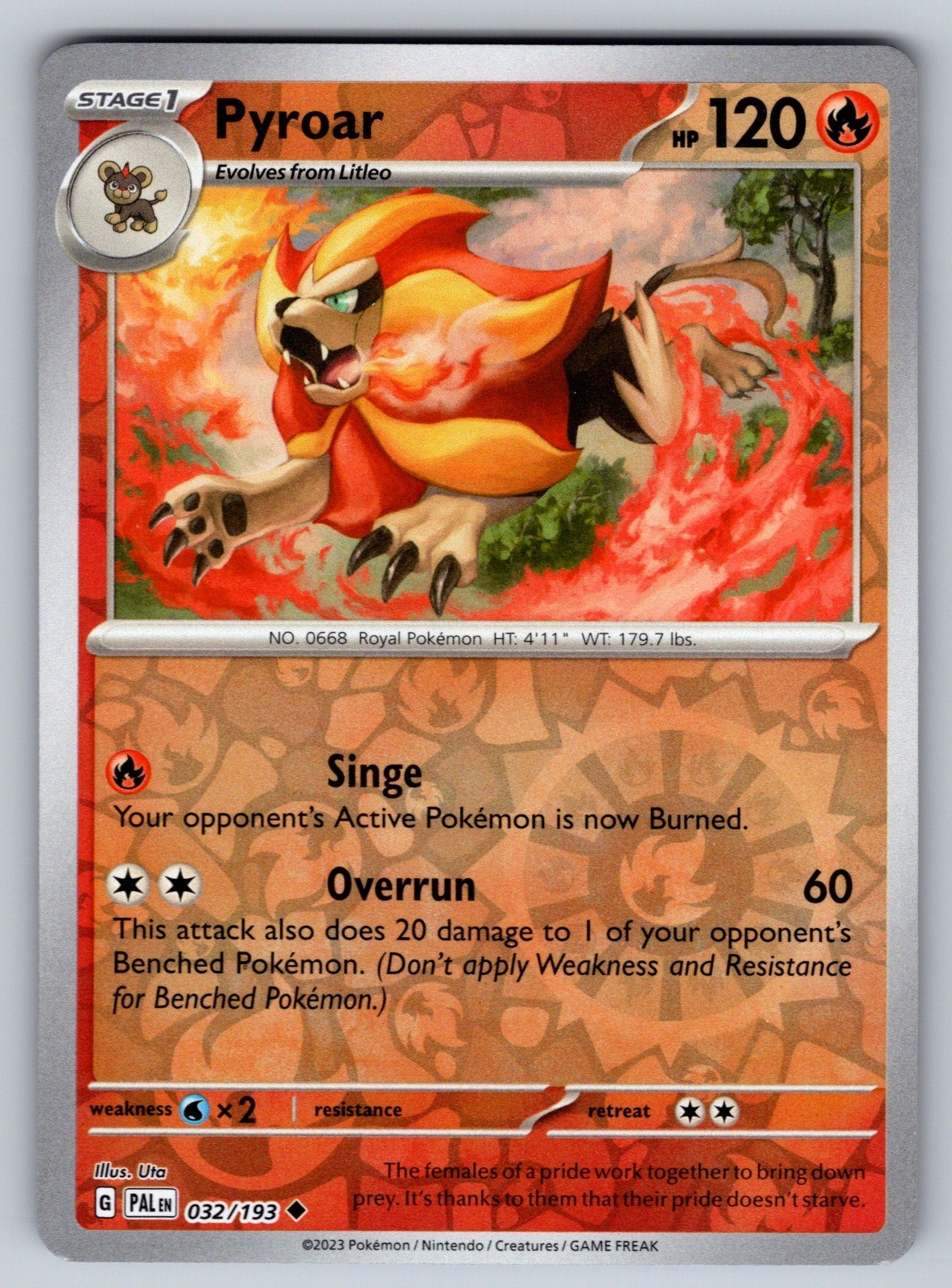 Pyroar Reverse Holo Uncommon SV02: Paldea Evolved 032/193 NM