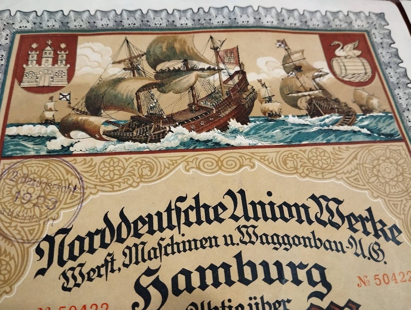 Germany 1922 Hamburg Norddeutsche Union Werke 1.000 Mark Coupons Share Bond Loan