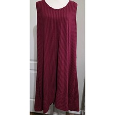 H by Halston Women 1XP Burgundy Stripe Sleeveless Hi-Lo Hem Maxi Dress Cotton