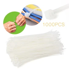 1000pcs Pack 8 inch White Network Cable Cord Wire Tie Strap 50lbs Zip Nylon
