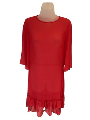 See by Chloe rotes Chiffonkleid Rüschensaum Joy rot 34 UK 6 neu mit Etikett authentisch