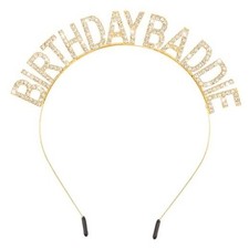 Birthday Baddie Tiara Crown for Women Girls Happy Birthday Headband Gold