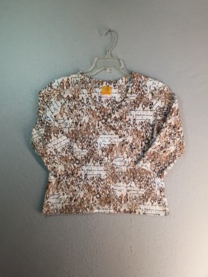 Ruby Rd Womens Top Medium Multicolor Geometric 3/4 Sleeve Sequin Knit Blouse