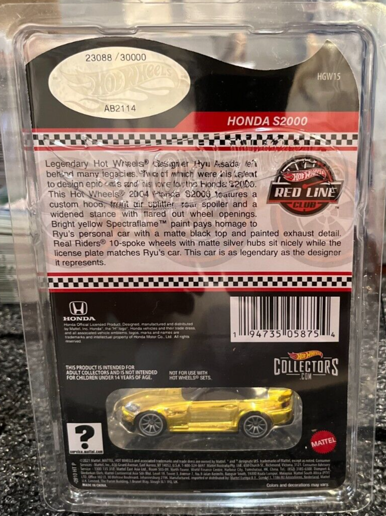 Hot Wheels 2022 Red Line Club RLC Ryu Asada Gold Honda S2000 #'d