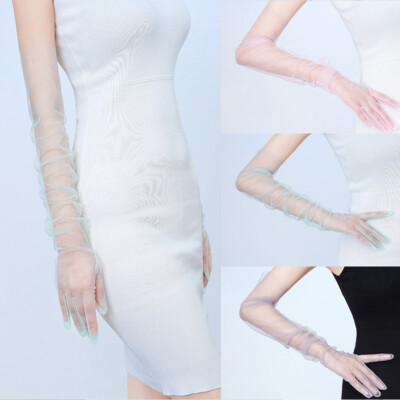 Womens Tulle Elbow Long Sheer Gloves Evening Party Wedding Bridal Glove Mittens