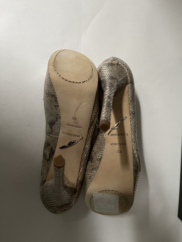 SPLENDIDE scarpe Brian Atwood Bambla in pelle stampa serpente Peeptoe taglia 8,5 -nuove con scatola - Foto 3 di 11