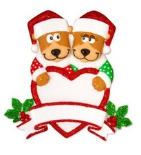 Brown Bear Family With Heart Couple Personalized Christmas Tree Ornament