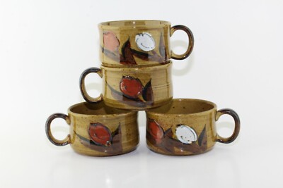 Orange White Brown Tulip Stoneware Soup Cup Mugs