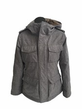 Aritzia Tna Niseko Long Jacket Size Small S Gray Parka Fur Lined Magnetic Button