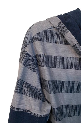 Graublau gestreifter Hoodie Pullover Kordelzug Kontrast Langarm Large - Bild 3 von 10
