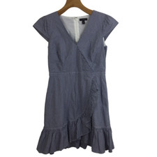 J. Crew Womens Faux Wrap V-Neck Gingham Blue White Plaid Cap Sleeve Dress Size 6