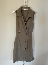 MANGO Khaki Green 90s Collard Trench Style Shirt Dress Size XS Extra Small