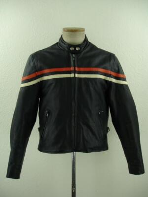 Womens M Interstate Leather Black Orange Striped Motorcycle Racing Jacket Riding
