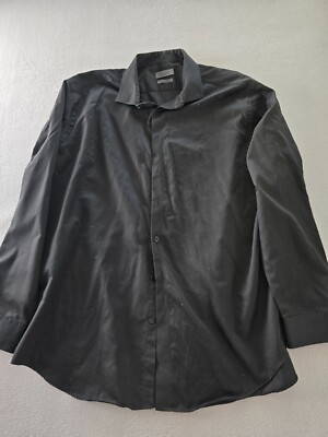 Calvin Klein Button Up Shirt Mens Size 19 Black Slim Tall Non Iron Long Sleeve