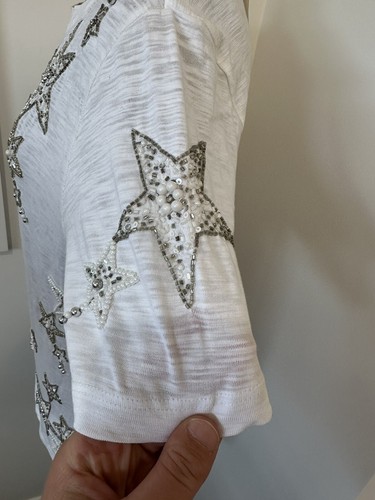 white t shirt silver beads beaded stars Eu 38 UK 10 US 6 Taylor Swift Eras Tour - Picture 7 of 14