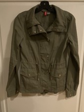 DIVIDED By H M Womens Lightweight Utility Jacket Studded Army Olive Green Size 4
