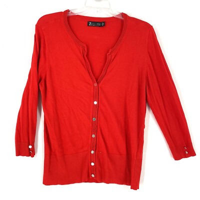 NY&C 7th Avenue Design Studio Cardigan Size XL Long Sleeve Button Red Silver