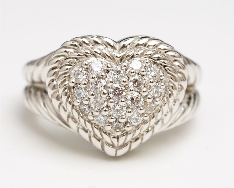 Vintage JUDITH RIPKA Sterling Silver CZ Cubic Zirconia Diamonique Heart Ring 