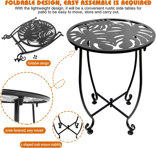 Outdoor Side Table for Small Spaces, Versatile 14 Inch Round Metal End Table, - Picture 6 of 12