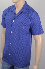 Polo Ralph Lauren Blue Plaid Button Front Sleep Shirt Orange Pony Pocket NWT