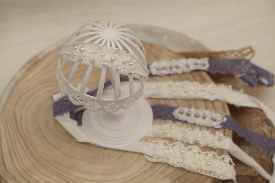 Corbatas de perlas recién nacidas para accesorio de utilería fotográfica orgánica, fotografía de recién nacidos Foto 2 de 2