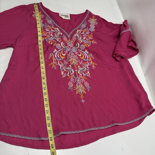 Savanna Jane Embroidered Boho Blouse Pink Bell Sleeves Women's 2X - Picture 3 of 10