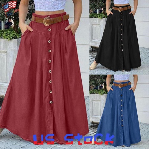 Womens Summer Maxi Swing High Waist Skirt Dress Casual Holiday Party