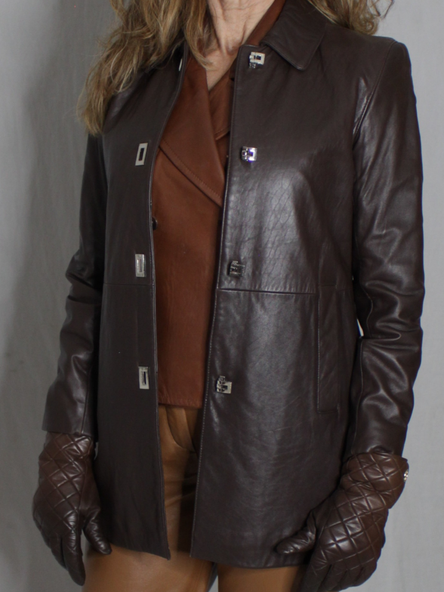 Womens Leather Jacket Blazer Brown S SOFT Lambskin Vintage 90s Y2K