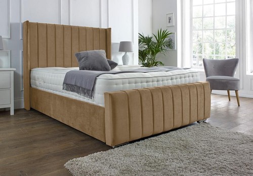 NEW OTTOMAN PANEL WING PLUSH VELVET UPHOLSTERED BED FRAME DOUBLE & KING SIZE - Picture 4 of 11