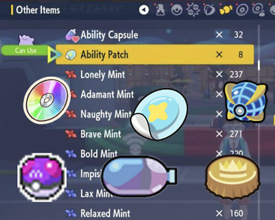 Pokemon Scarlet/Violet PICK ANY x1 HELD ITEM Rare Ability Patch Gold Caps Etc 