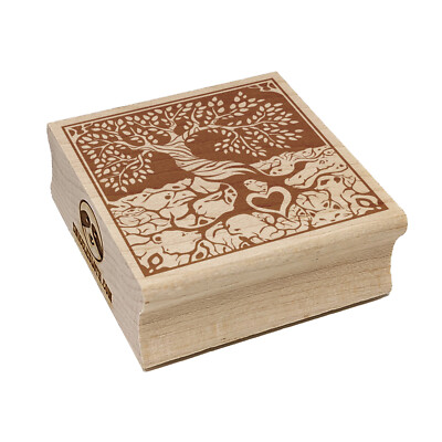 Tree of Life with Hidden Animals in Roots Square Rubber Stamp Stamping Crafting
